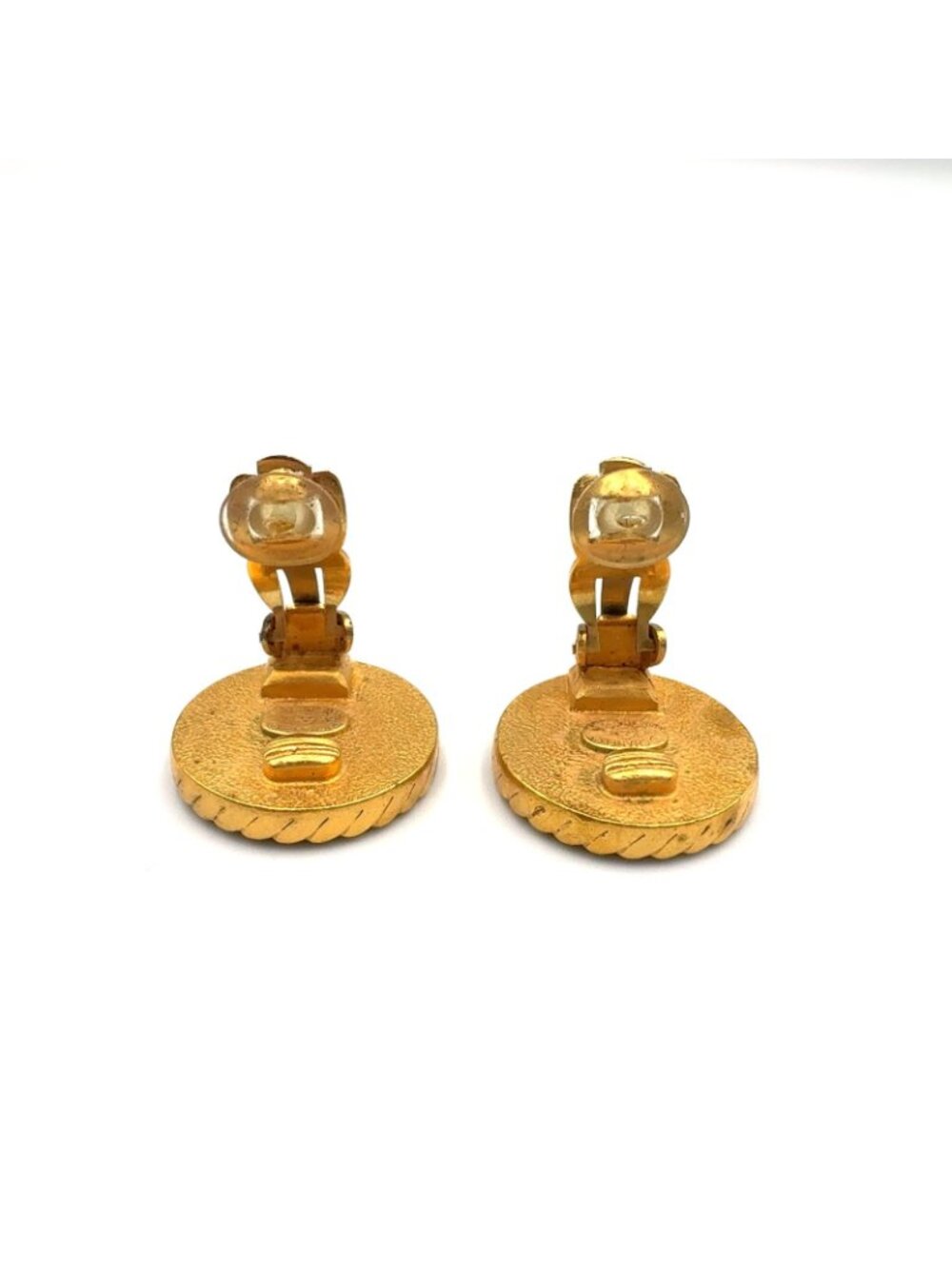 Chanel CC Logo Round Gold Plated Black Earrings - Picture 7 of 12